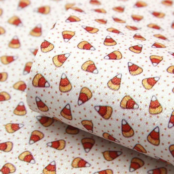 20*34cm Glitter Halloween Candy Pumpkin Skull Ghost Faux Synthetic Leather Fabric DIY Bow Bag Decoration Material,1Yc7282
