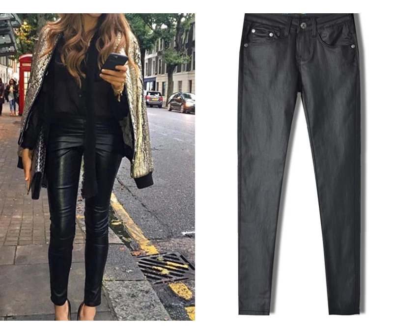 2017 High Quality Fashion Women Clothing Low Waist Slim Faux Leather Jeans Pants Lady Sexy Skinny PU Leather Long Jeans Leggings (8)