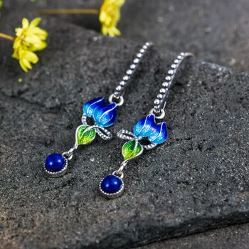 925 silver earrings new cloisonne ethnic style flower inlaid natural stone earrings
925 silver earrings new cloisonne ethnic style flower inlaid natural stone earrings