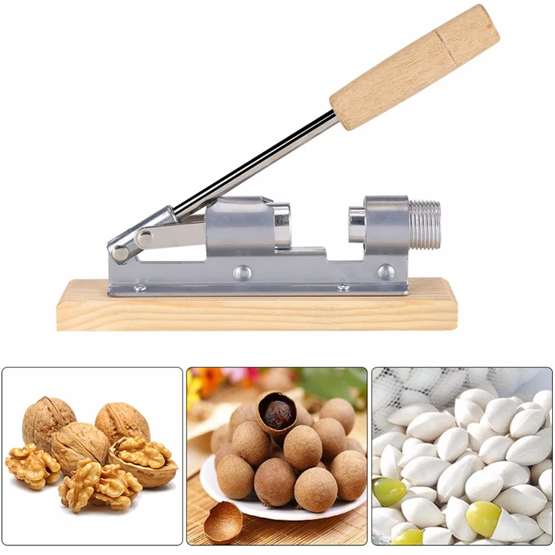 

Stainless Steel Nutcracker With Wooden Handle Multi-Function Nut Cracker Sheller Walnut Cracker Plier Metal Opener Kitchen Tool