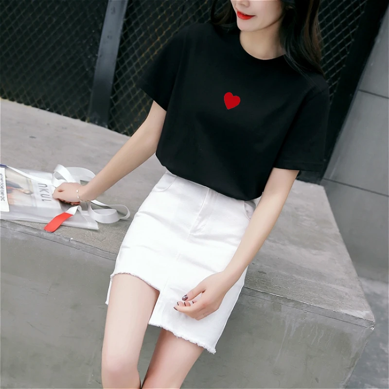 Plus Size Cotton T-shirt 2019 Summer Heart Ins White Solid Color T-shirt Female Harajuku Short-sleeved Base O-neck Print T-shirt
Plus Size Cotton T-shirt 2019 Summer Heart Ins White Solid Color T-shirt Female Harajuku Short-sleeved Base O-neck Print T-shirt