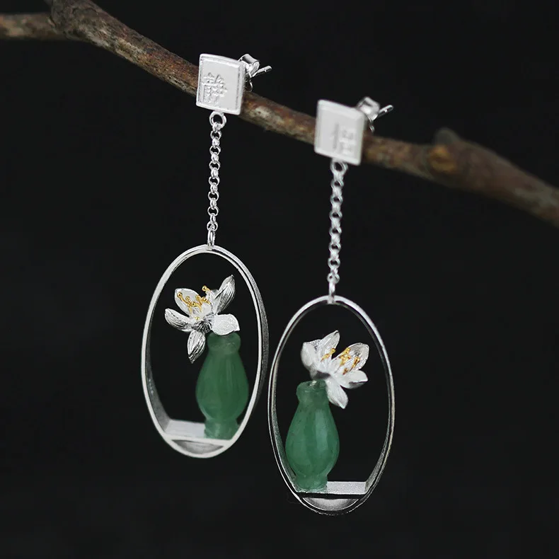CMAJOR Original 925 Sterling Silver Jade Vase Lotus Flower Charm Earrings Women Girls Handmade Fine Jewelry Wholesale
CMAJOR Original 925 Sterling Silver Jade Vase Lotus Flower Charm Earrings Women Girls Handmade Fine Jewelry Wholesale