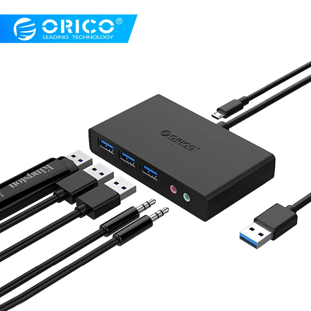 ORICO 3 Porst USB3.0 хаб с наушником и микрофон Порты Micro USB Питание разъёмы