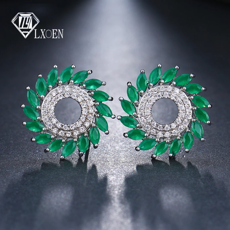 LXOEN Bohemian Green Crystal Earrings Silver Color Round Stud Earrings With Zircon Wedding Earrings Women bijoux Jewelry Gift
LXOEN Bohemian Green Crystal Earrings Silver Color Round Stud Earrings With Zircon Wedding Earrings Women bijoux Jewelry Gift