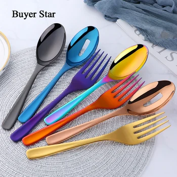 Buyer Star 3 Pieces Big Size Tableware Serving Spoons & Fork Salad Iridescent Rainbow 7 Colors Stainless Steel Kitchen Colander
Buyer Star 3 Pieces Big Size Tableware Serving Spoons & Fork Salad Iridescent Rainbow 7 Colors Stainless Steel Kitchen Colander