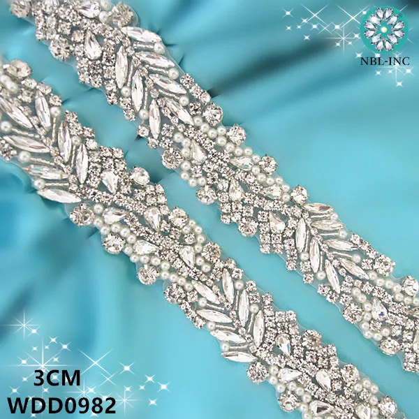 

(10 YARDS) Wholesale silver bridal beaded crystal rhinestone applique trim gold iron on for wedding dress belt WDD0982