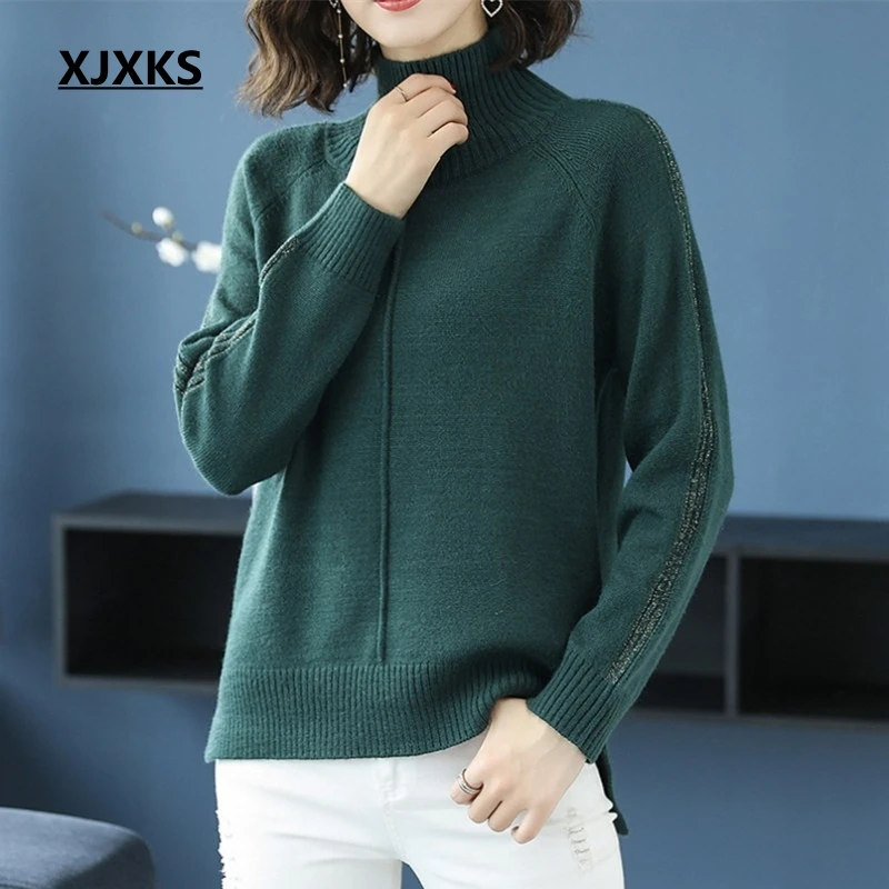 XJXKS wool and cashmere sweater women high elasticity female turtleneck jumper warm comfortable knit woman pullover sweaters
XJXKS wool and cashmere sweater women high elasticity female turtleneck jumper warm comfortable knit woman pullover sweaters