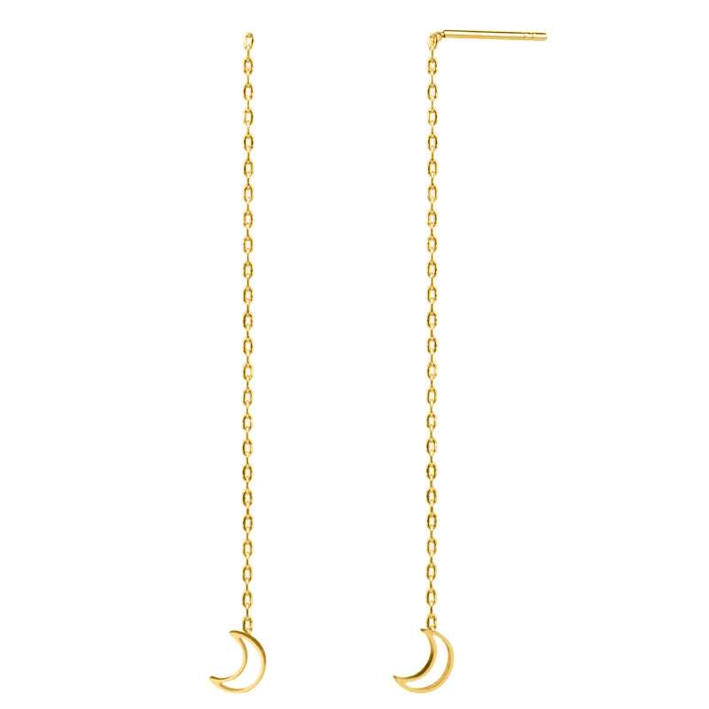CHUKUI korean women stainless steel earrings gold long chain stud earring hollow moon earing for girls (4)