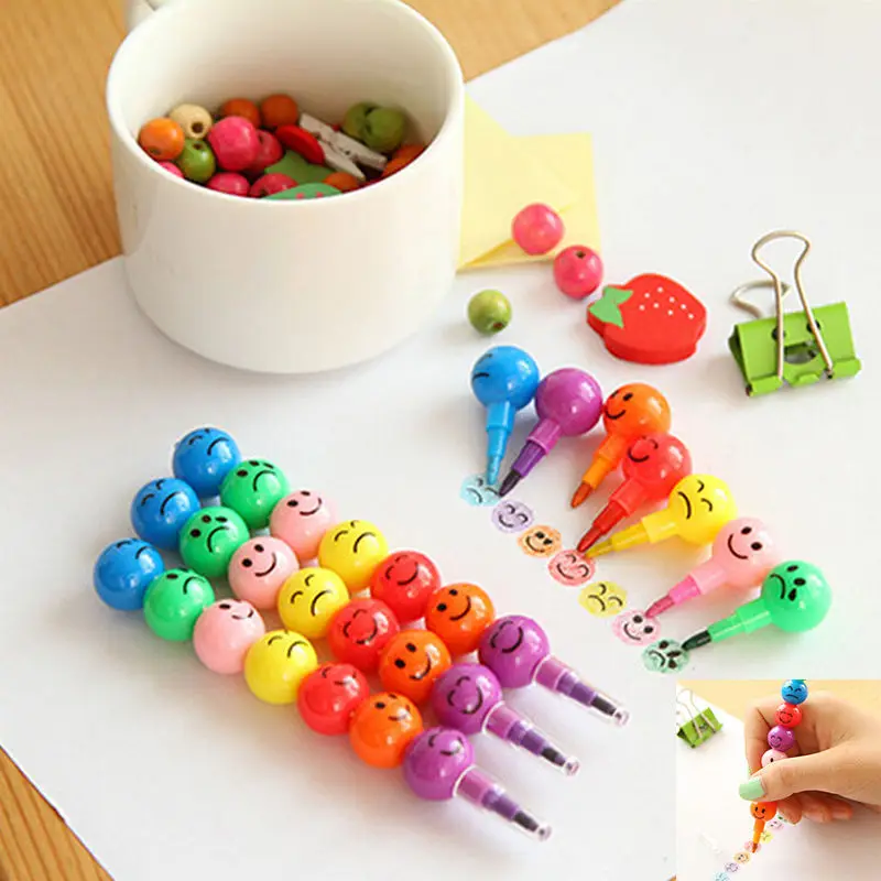

7 Colors Crayons Creative Sugar-Coated Haws Cartoon Smile Graffiti Pen Stationery Gifts For Kids Wax Crayon Pencil