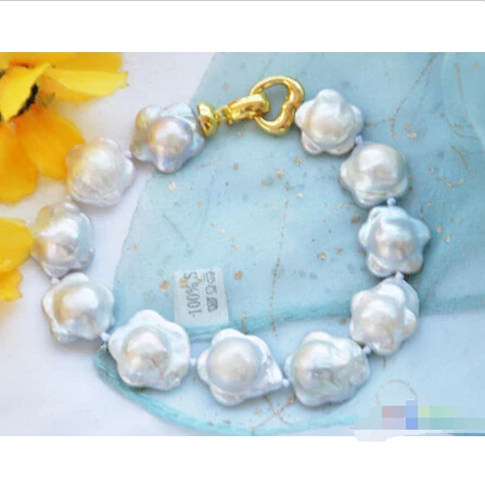 Free shipping >>>>>>P4096 8" 16mm WHITE plum blossom coin FRESHWATER PEARL BRACELET