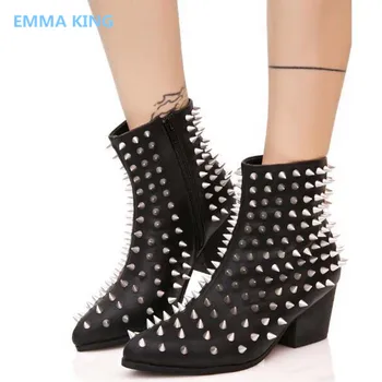 Silver Spikes Women Pointed Toe Ankle Boots Chunky Heel Rivets Studded Shoes Woman 2018 Winter Fashion High Heels Martin Boots
Silver Spikes Women Pointed Toe Ankle Boots Chunky Heel Rivets Studded Shoes Woman 2018 Winter Fashion High Heels Martin Boots