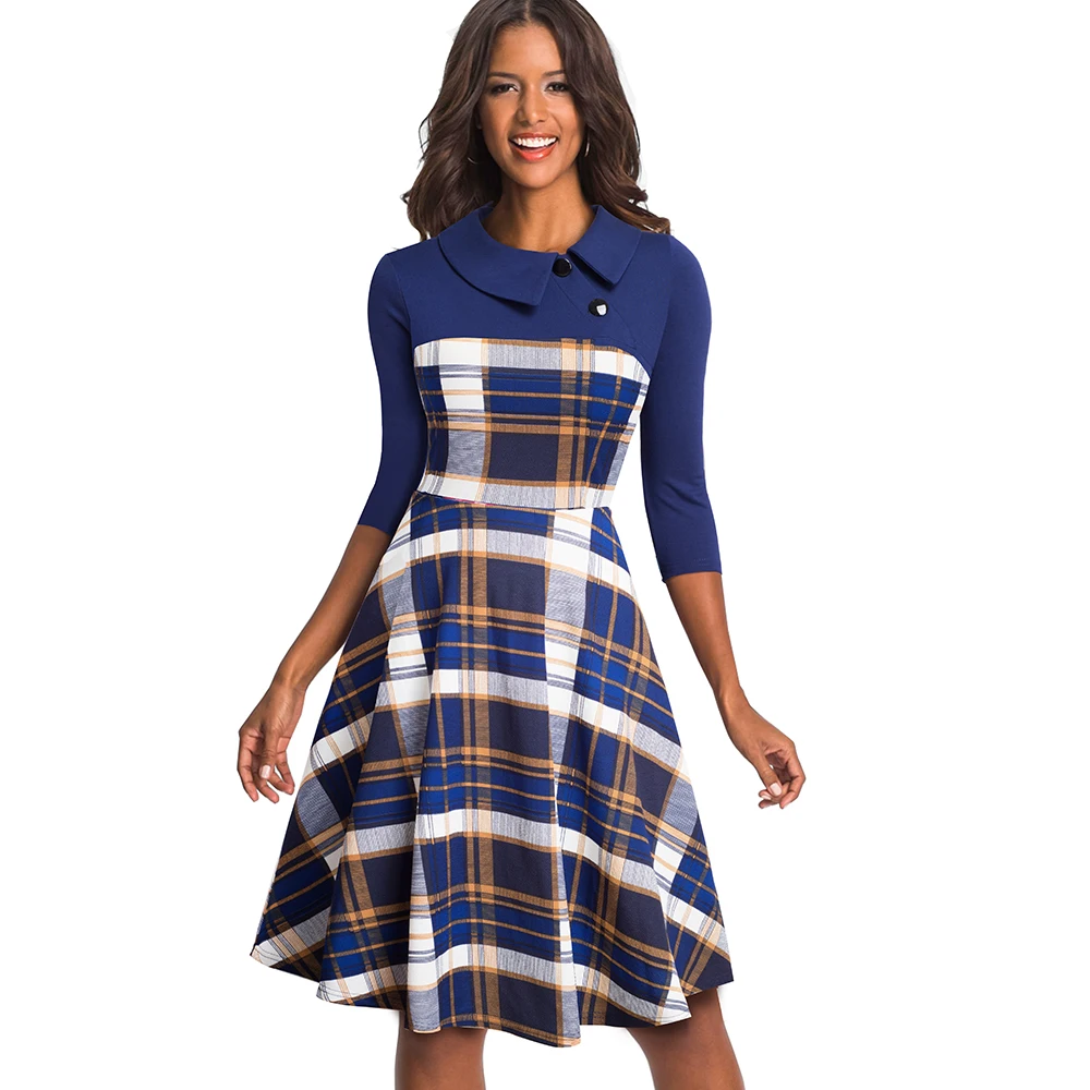 Women Stylish Elegant Contrast Patchwork Work Business Dress Vintage Button Turn-down Collar Party A-Line Dress 2EA136
Women Stylish Elegant Contrast Patchwork Work Business Dress Vintage Button Turn-down Collar Party A-Line Dress 2EA136
