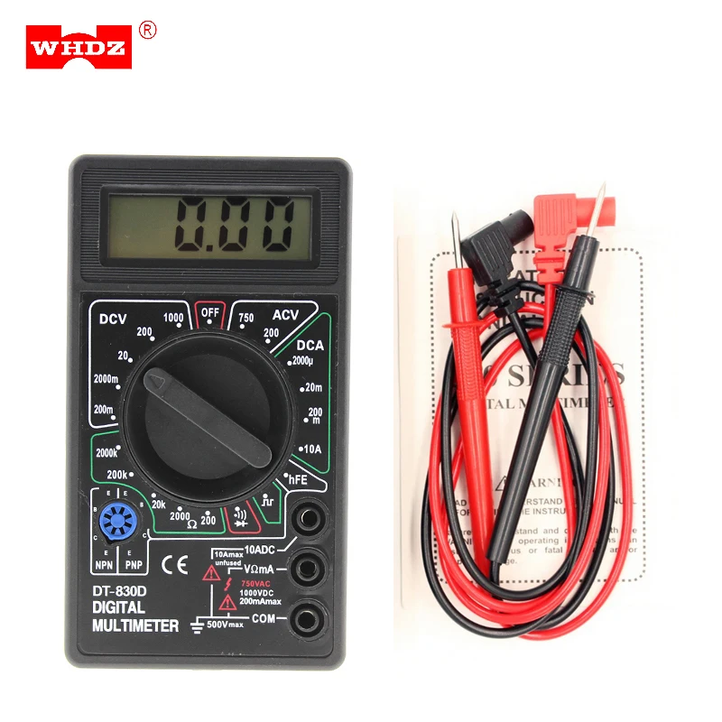 DT830B Handheld Mini Digital Multimeter AC DC Ammeter Voltmeter Ohm Transistor Ampere hFE Meter Tester with Test Lead Probe Set
DT830B Handheld Mini Digital Multimeter AC DC Ammeter Voltmeter Ohm Transistor Ampere hFE Meter Tester with Test Lead Probe Set