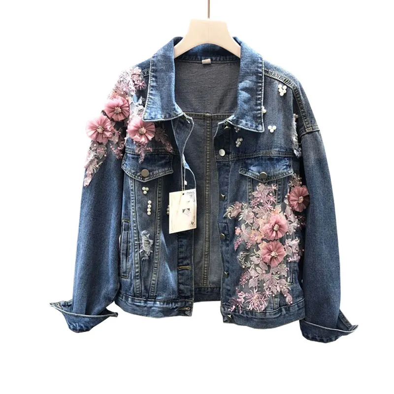 2019 Autumn Flower Beading Women Jackets Coat Fashion Pearl Women Denim Jacket Tops For Women Blue Coat Chaqueta Mujer
2019 Autumn Flower Beading Women Jackets Coat Fashion Pearl Women Denim Jacket Tops For Women Blue Coat Chaqueta Mujer
