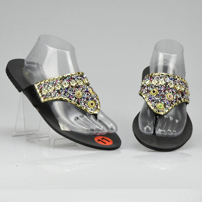 New African Slippers Summer High Heels High Quality African Low Heels Pumps African Women Wedding Shoes Black Color Women Shoes