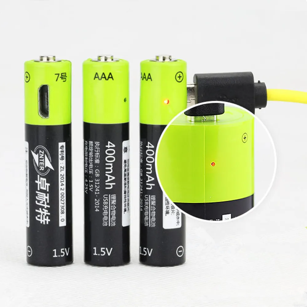 ZNTER 1.5V USB AAA Rechargeable Battery 400mAh USB Rechargeable Polymer Battery Quick Charging by Micro USB Cable Drop shipping
ZNTER 1.5V USB AAA Rechargeable Battery 400mAh USB Rechargeable Polymer Battery Quick Charging by Micro USB Cable Drop shipping