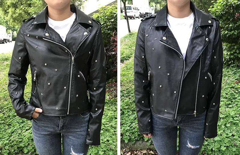 Women With Rivets Autumn Leather Jacket Streetwear Motocycle Fashion Female 2019 Faux Outwear Coat 5 Color Available