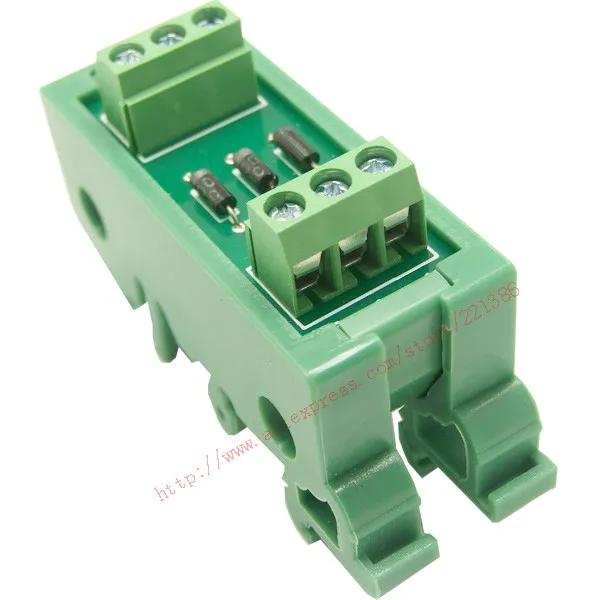 3 Channel diode module DIN Rail Mount 1 Amp 1000V Common Anode 3 Diode Network Module, 1N4007.
3 Channel diode module DIN Rail Mount 1 Amp 1000V Common Anode 3 Diode Network Module, 1N4007.