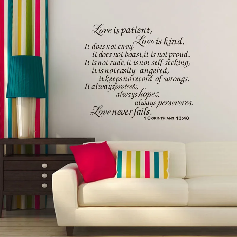 Large Size Family Stickers Romantic English Quote Love Is Patient ... DIY Home Quote Decal Vinyl Wall Stickers Bible Verses
Large Size Family Stickers Romantic English Quote Love Is Patient ... DIY Home Quote Decal Vinyl Wall Stickers Bible Verses