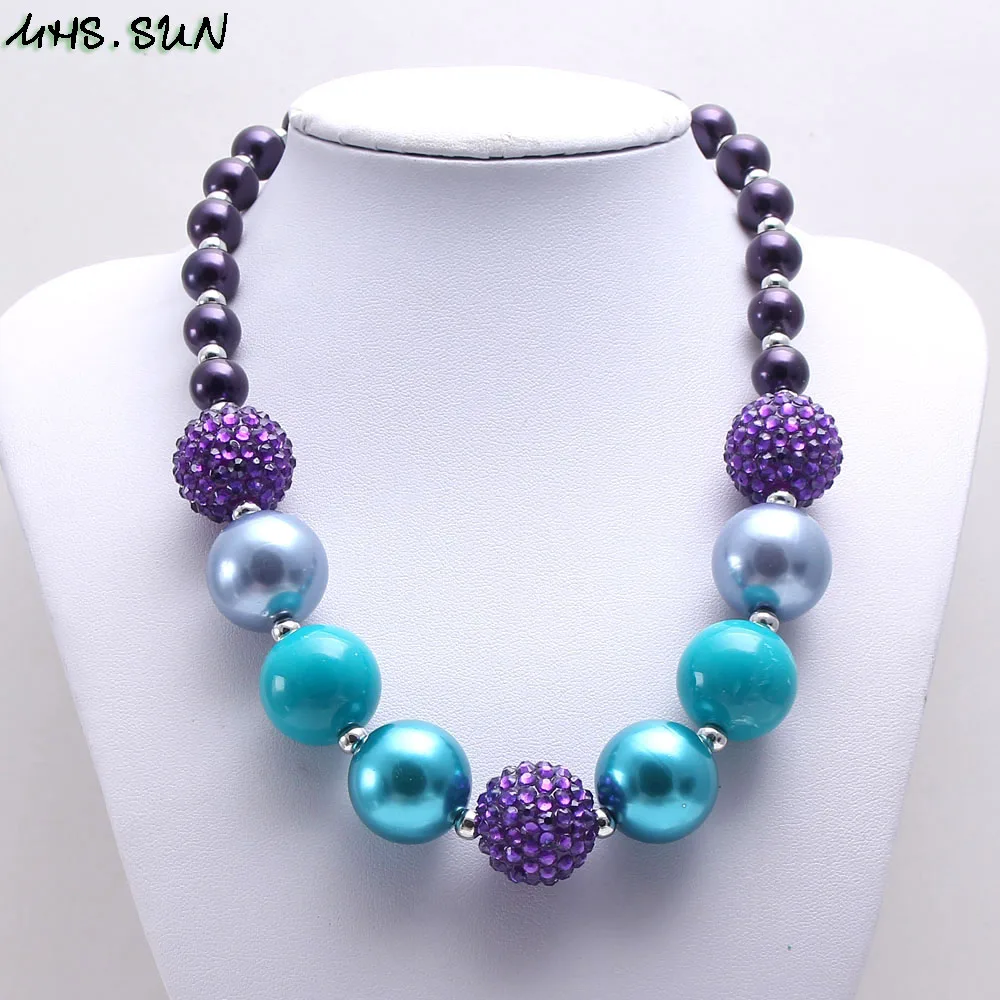 BN616 (9) Fashion Unisex Kids Chunky Beads Necklace Baby Child Chunky Bubblegum Pearl Beads Necklace For Party Gift Jewelry Newest