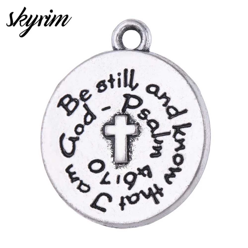 Skyrim DIY Jewelry Finding Crafts Religious Circle Cross Charm Be Still and Know That I Am God Word Statement Round Pendant 5pcs
Skyrim DIY Jewelry Finding Crafts Religious Circle Cross Charm Be Still and Know That I Am God Word Statement Round Pendant 5pcs