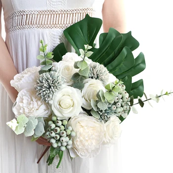 Handmade Bridal Bouquet Rose Flowers Large Leaves Plants Artificial Flowers de mariage Wedding Decoration Party Accessories
Handmade Bridal Bouquet Rose Flowers Large Leaves Plants Artificial Flowers de mariage Wedding Decoration Party Accessories