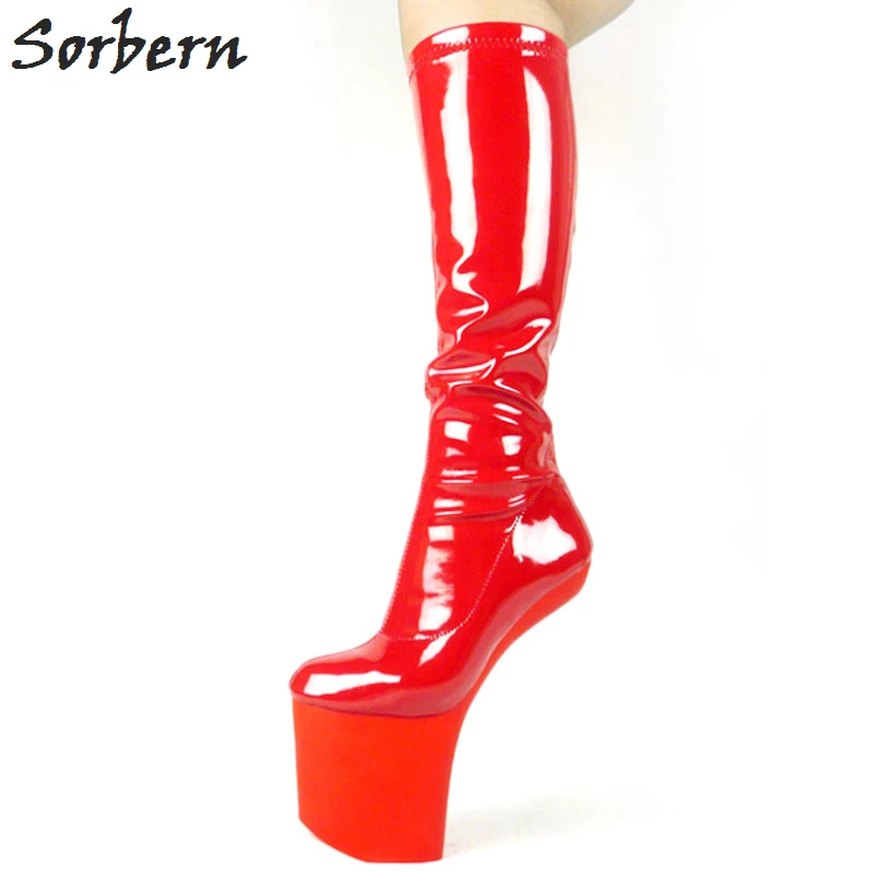 Sorbern Violet Knee High Boots Women Hoof Heels Heelless Hidden Wedge Boots Crossdressed Heels Plus Size Exotic Dancer Shoes