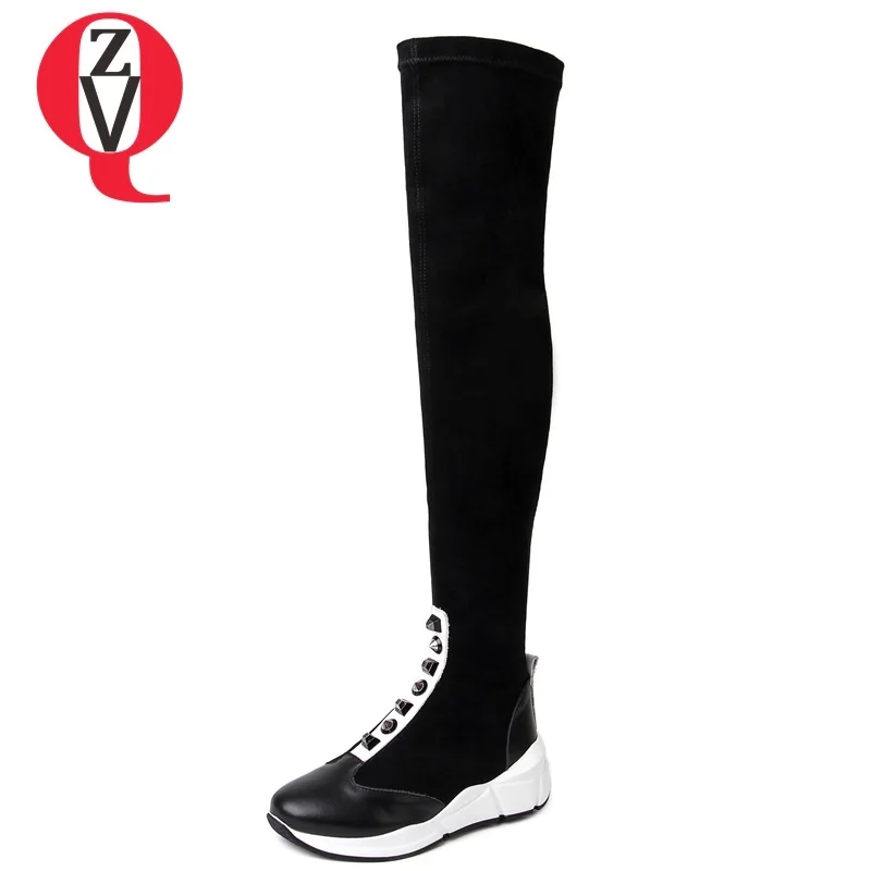 ZVQ women shoes 2018 new concise casual genuine leather round toe zip high wedges black winter rivet over knee boots size 34-43
ZVQ women shoes 2018 new concise casual genuine leather round toe zip high wedges black winter rivet over knee boots size 34-43