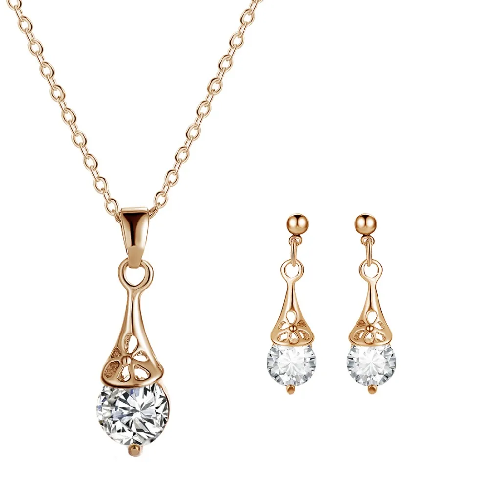 2pcs/Lot Necklace Earring Jewelry Set For Sale Yellow Gold Color Alloy Tear Drop CZ 2017 Hollowed Women Jewelry Sets
2pcs/Lot Necklace Earring Jewelry Set For Sale Yellow Gold Color Alloy Tear Drop CZ 2017 Hollowed Women Jewelry Sets