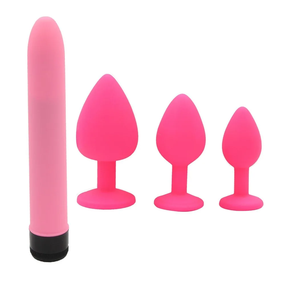 4 PCS/SET Silicone Butt Plugs / Stainless Steel Anal Plug Toys for Woman&Multi-Speed Vibrator Sex Toys for Woman Vagina Men Gay
