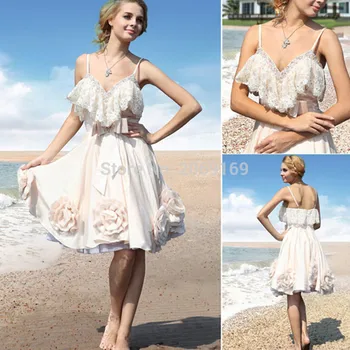 Short Beach Wedding Drss High Quality Gorgeous Lace Spaghetti Straps Hand Made Flower Boe Knot Sash Knee Length Bridal Gowns
Short Beach Wedding Drss High Quality Gorgeous Lace Spaghetti Straps Hand Made Flower Boe Knot Sash Knee Length Bridal Gowns