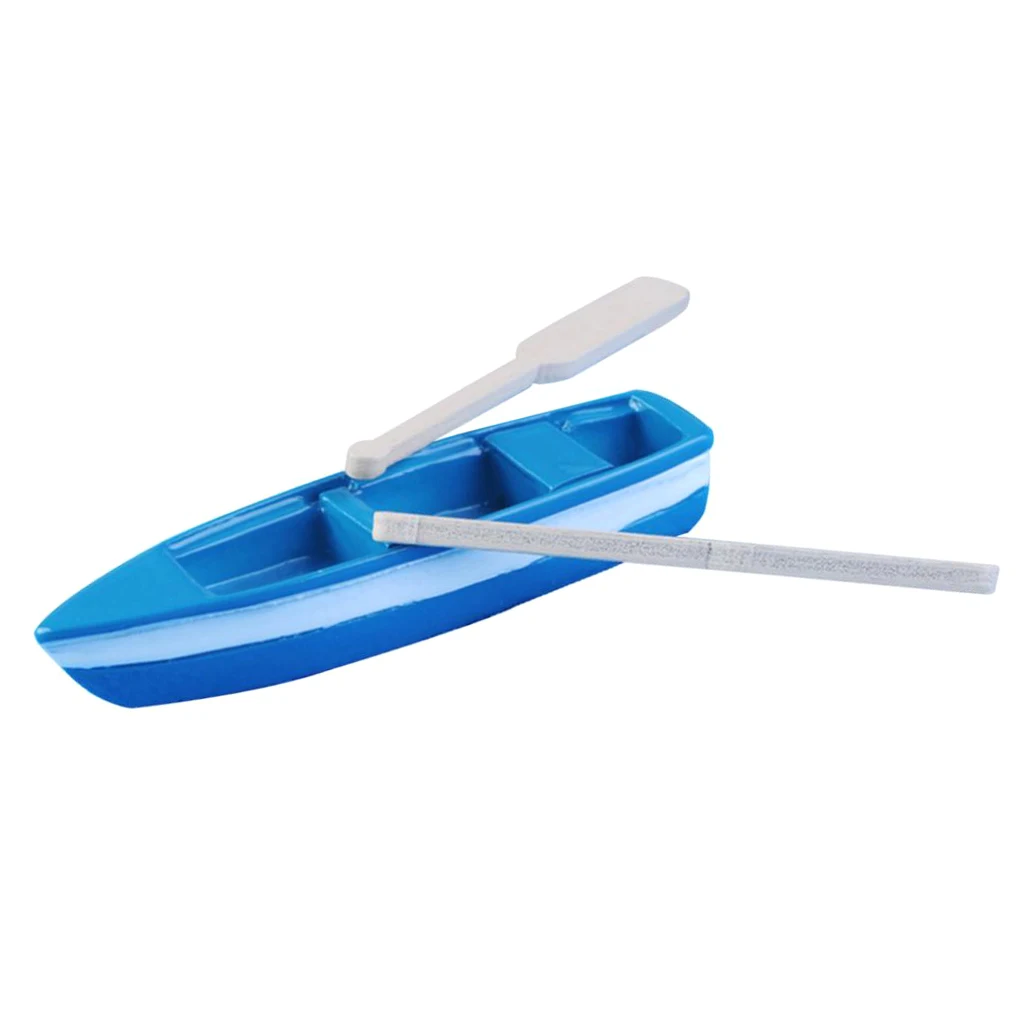 DIY Resin Model Small Blue Boat Figure with Paddles for DIY Layout Scenery Microlandschaft Decoration Ornament Crafts