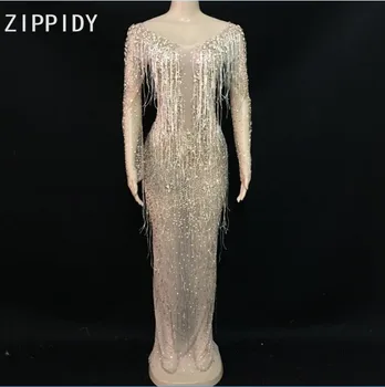 Flashing Gold Rhinestones See Through Tassel Dress Women's Birthday Celebrate Mesh Dress Costume Prom Party Singer Outfit Dress
Flashing Gold Rhinestones See Through Tassel Dress Women's Birthday Celebrate Mesh Dress Costume Prom Party Singer Outfit Dress