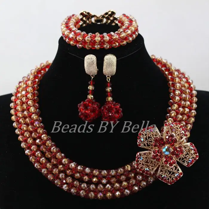 Trendy Champagne Gold/Red Crystal Costume Necklaces Nigerian Wedding African Beads Jewelry Set Wholesale Free Shipping ABL197
Trendy Champagne Gold/Red Crystal Costume Necklaces Nigerian Wedding African Beads Jewelry Set Wholesale Free Shipping ABL197