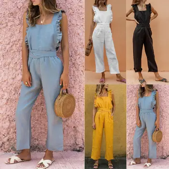Womens Jumpsuit Ruffles Sleeveless Boho Solid Color Sexy Backless Playsuit Romper Wide Leg Holiday Summer Jumpsuit Womens 2019
Womens Jumpsuit Ruffles Sleeveless Boho Solid Color Sexy Backless Playsuit Romper Wide Leg Holiday Summer Jumpsuit Womens 2019