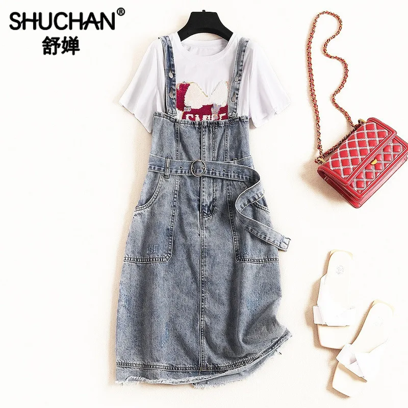 Shuchan Korean Style Women Two Piece Set Top and Skirts Streetwear Sequined Cartoon T-shirt+denim Dress Matching Sets 51416 
Shuchan Korean Style Women Two Piece Set Top and Skirts Streetwear Sequined Cartoon T-shirt+denim Dress Matching Sets 51416