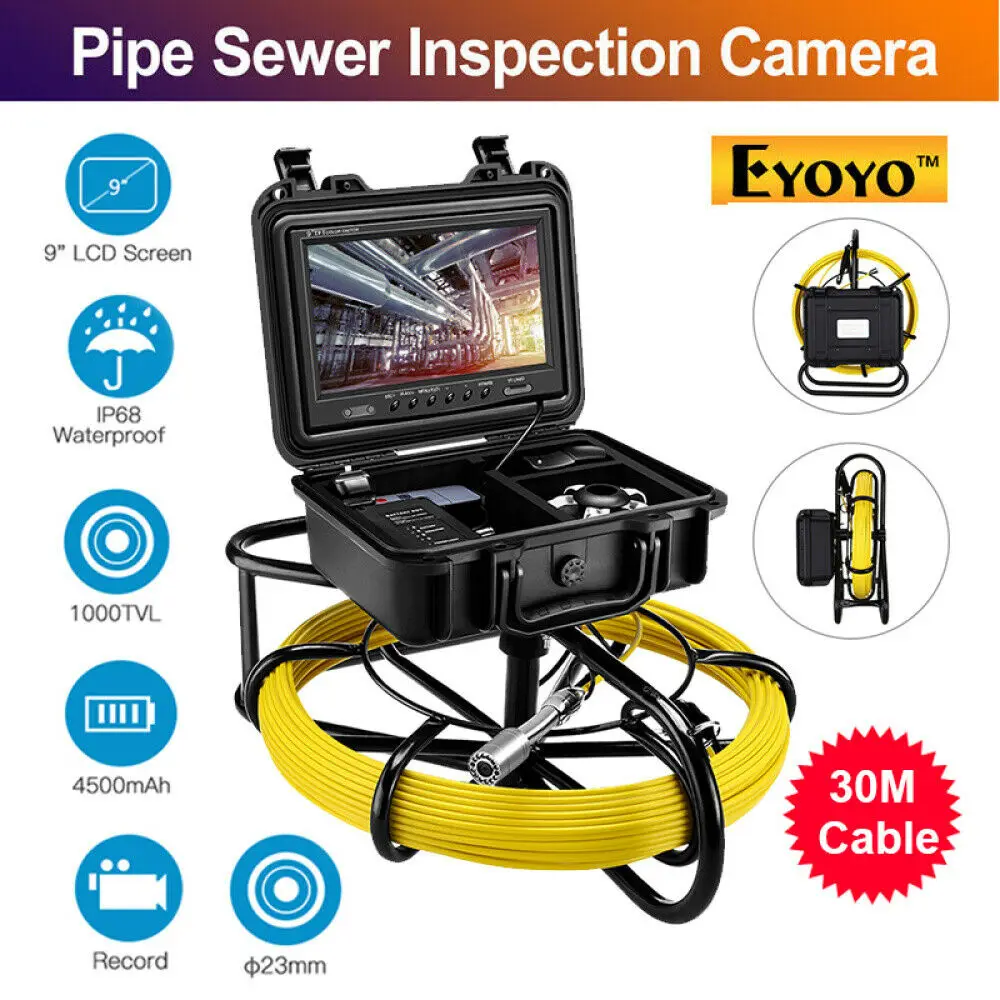 Eyoyo 23mm 9600A Pie Pipeline Endoscope Inspection Video Camera 30M Industrial Sewer Drain 9 Inch LCD 1000TVL 8GB DVR Recording
Eyoyo 23mm 9600A Pie Pipeline Endoscope Inspection Video Camera 30M Industrial Sewer Drain 9 Inch LCD 1000TVL 8GB DVR Recording