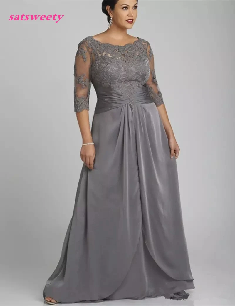 Popular Style Plus Size Gray Mother of the Bride Dress 3/4 Sleeve Scoop Neck Lace Chiffon Floor Length Formal Gowns
Popular Style Plus Size Gray Mother of the Bride Dress 3/4 Sleeve Scoop Neck Lace Chiffon Floor Length Formal Gowns