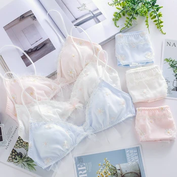 Daisy Embroidery Bralette Women's Japanese Bra & Panties Set Wirefree Soft Underwear Sleep Intimates Set Lolita
Daisy Embroidery Bralette Women's Japanese Bra & Panties Set Wirefree Soft Underwear Sleep Intimates Set Lolita