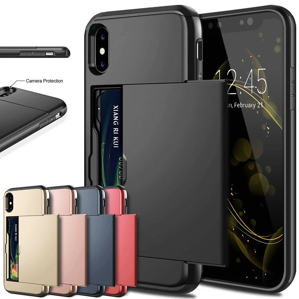 Деловые чехлы для телефонов iPhone X XS чехол MAX XR Slide Armor кошелек с отделениями карт 7 8
