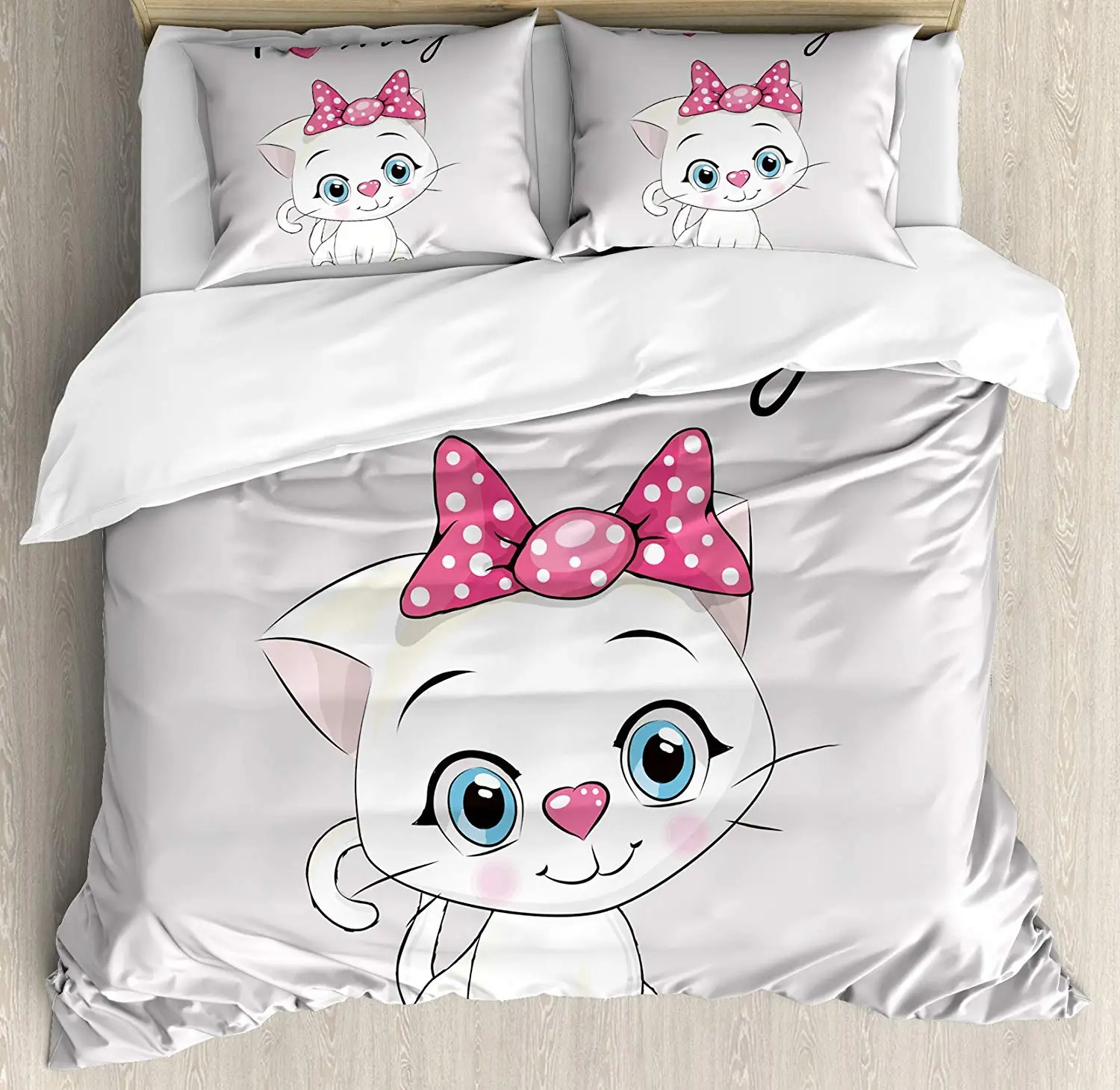 Kitten Duvet Cover Set Cute Cartoon Domestic White Cat Pink Cheeks Fluffy I Love My Pet Themed Print Decor 3/4pcs Bedding Set
Kitten Duvet Cover Set Cute Cartoon Domestic White Cat Pink Cheeks Fluffy I Love My Pet Themed Print Decor 3/4pcs Bedding Set