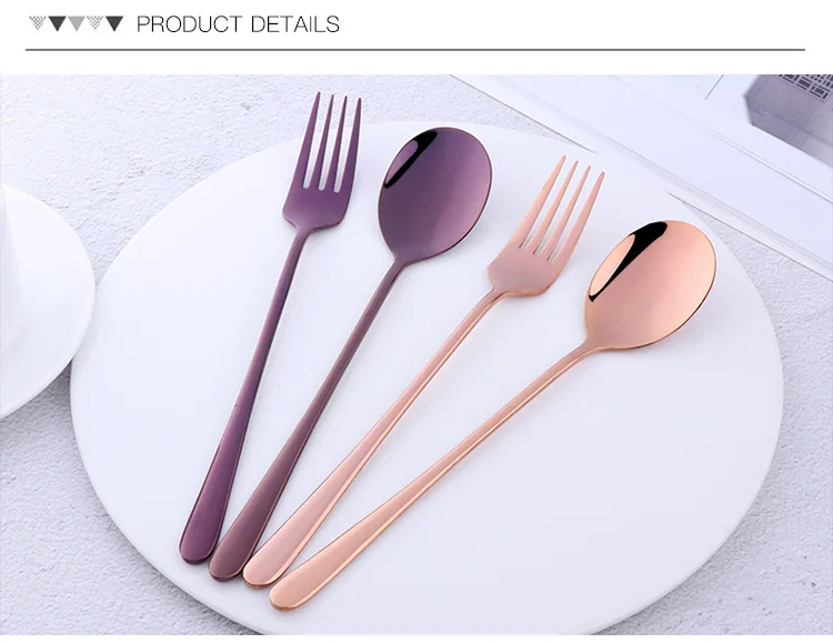Description Picture 5 of item2 Pcs/set Dinner Fork Stainless Steel Fork And Spoon Set Gold Dinnerware Kitchen Utensil Colorful Spoon Safety Adult Flatware