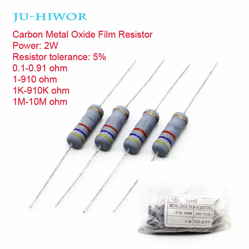 200pcs 2W 5% Carbon Metal Oxide Film Resistor 0.1-0.91 1-910 1K-910K Ohm 100 200 300 1K 2K 3K 1M Resistors
200pcs 2W 5% Carbon Metal Oxide Film Resistor 0.1-0.91 1-910 1K-910K Ohm 100 200 300 1K 2K 3K 1M Resistors