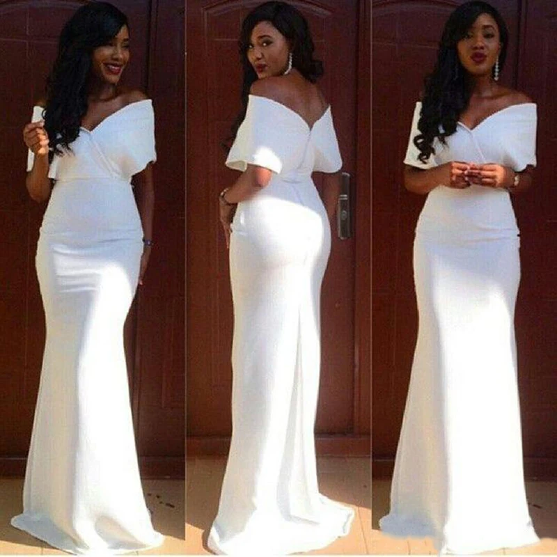 2019 White Cheap Bridesmaid Dresses Long Mermaid Off Shoulder V-Neck Wedding Guest Dress Floor Length Satin Party Gowns
2019 White Cheap Bridesmaid Dresses Long Mermaid Off Shoulder V-Neck Wedding Guest Dress Floor Length Satin Party Gowns