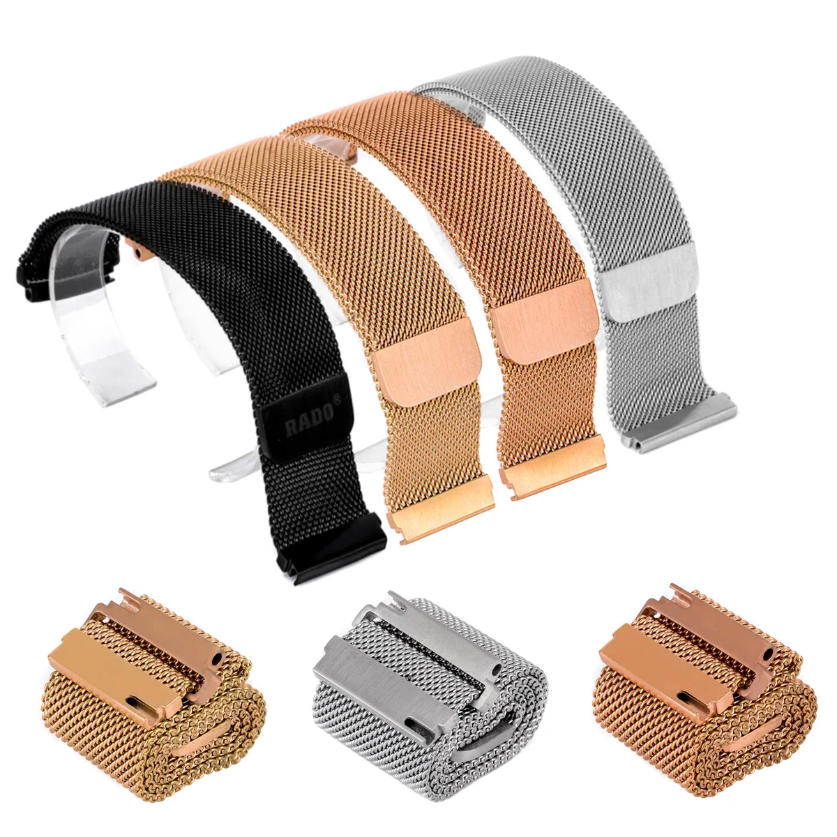Magnetic Stainless Steel Watch Strap Milanese Loop Mesh Band Strap for Wrist Watch 4 Colors Shellhard 18mm, 20mm, 22mm, 23mm