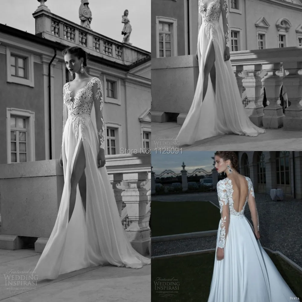 

Fashion A line Sexy V Neck White Lace Long Sleeves Prom Dresses Elegant Evening Gown vestido de renda