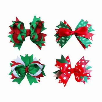 4Pcs 5" Girls Christmas Hair Bow Hair Accessories Drop Shipping