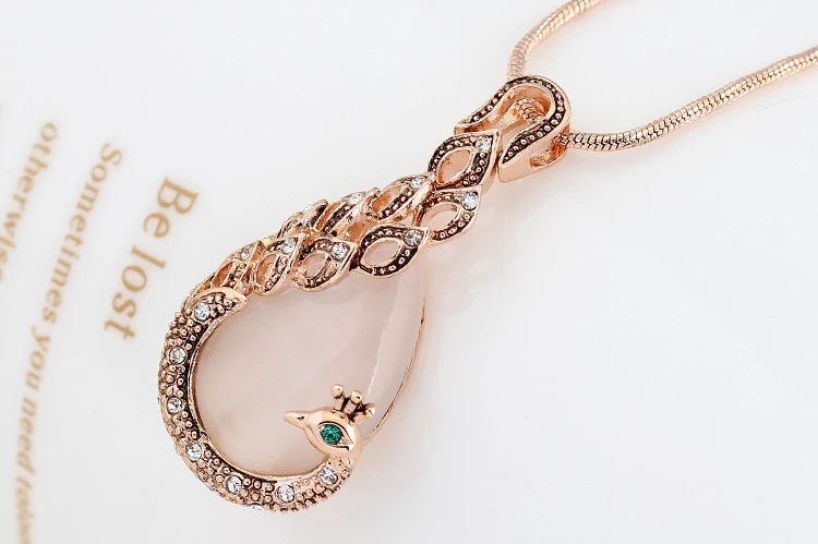 Creative Imitate Crystal Circle Opal Peacock Jewelry Sets Peacocks Necklace Drop Earrings Set For Women Gift CH012 (3)