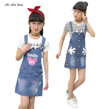 Girl Clothes Suit Cartoon Mickey Minnie Letter Printed Short-sleeved T-shirt Denim Strap Dress 3-11 Y Quality Clothing Hot Sale
Girl Clothes Suit Cartoon Mickey Minnie Letter Printed Short-sleeved T-shirt Denim Strap Dress 3-11 Y Quality Clothing Hot Sale