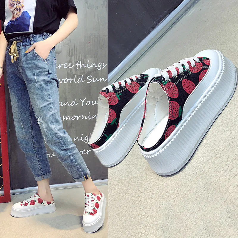 Canvas strawberry half slippers female new summer thick bottom baotou no heel casual lazy platform shoes
Canvas strawberry half slippers female new summer thick bottom baotou no heel casual lazy platform shoes